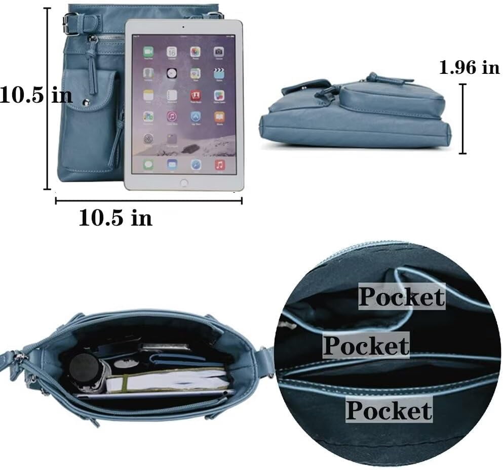 Leather Crossbody Bag for Women PU West Multi Pocket Shoulder Bags Travel Purses Ultra Soft Washed