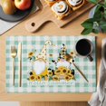 thumbnail image 2 of Yellow Sunflower Placemats Set of 8, Gnomes Teal Checkered Farmhouse Art Placemats for Dining Table, Place Mats for Kitchen Tabletop, Waterproof Wipeable Dining Table Mats Set, 2 of 9