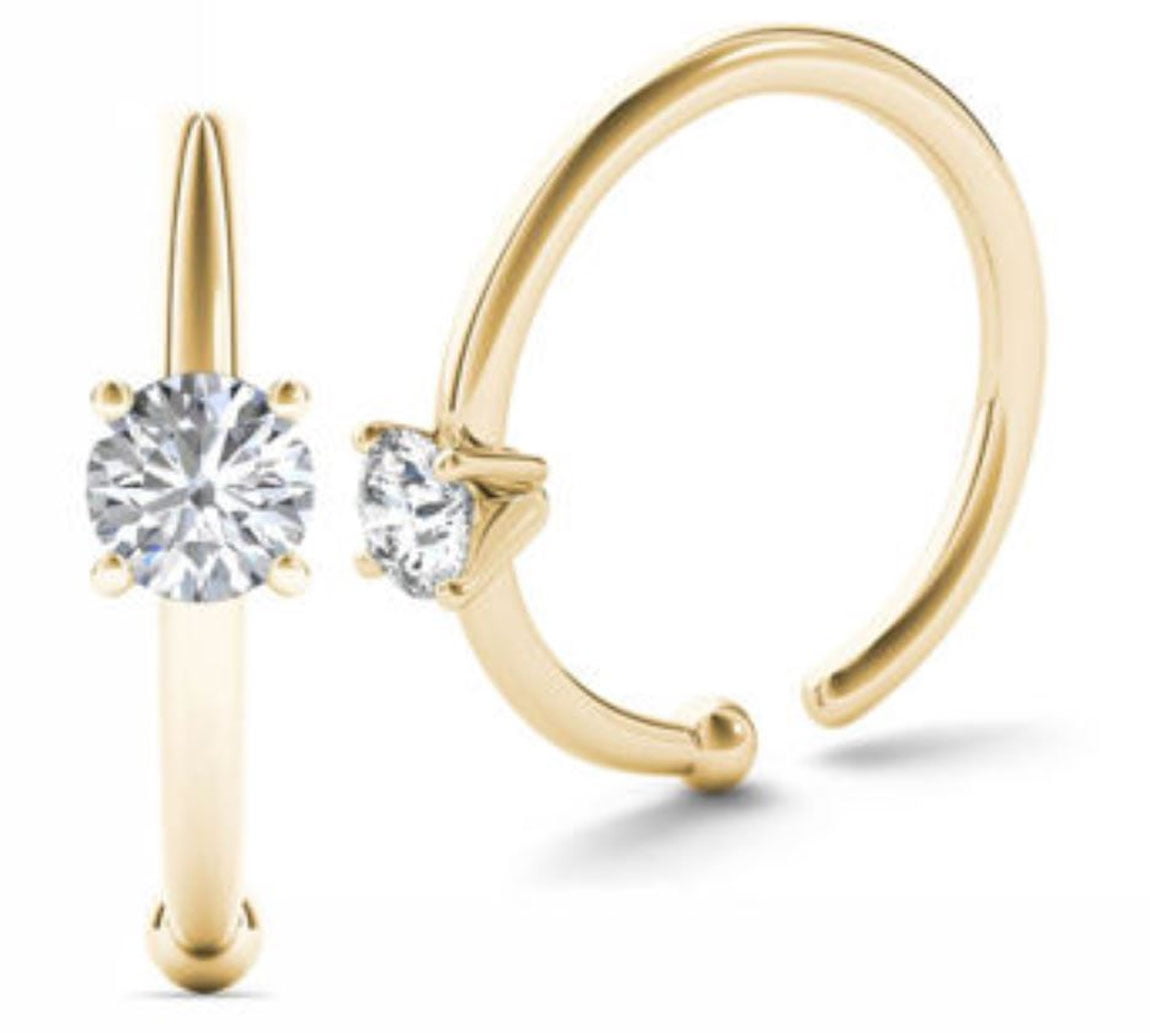 001ct Diamond Nose Ring Hoop 14k Yellow Gold