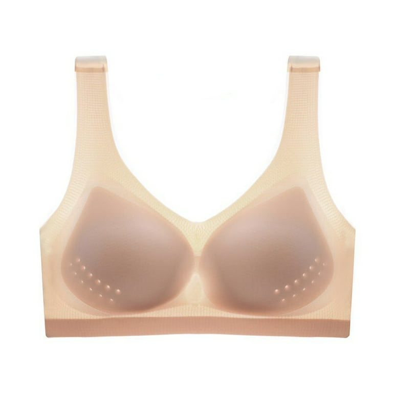 TQWQT Ultra-thin Ice Silk Bra Thin Silk Seamless Bra Wireless Underwear  with Removable Pad for Women Breathable,Complexion M 