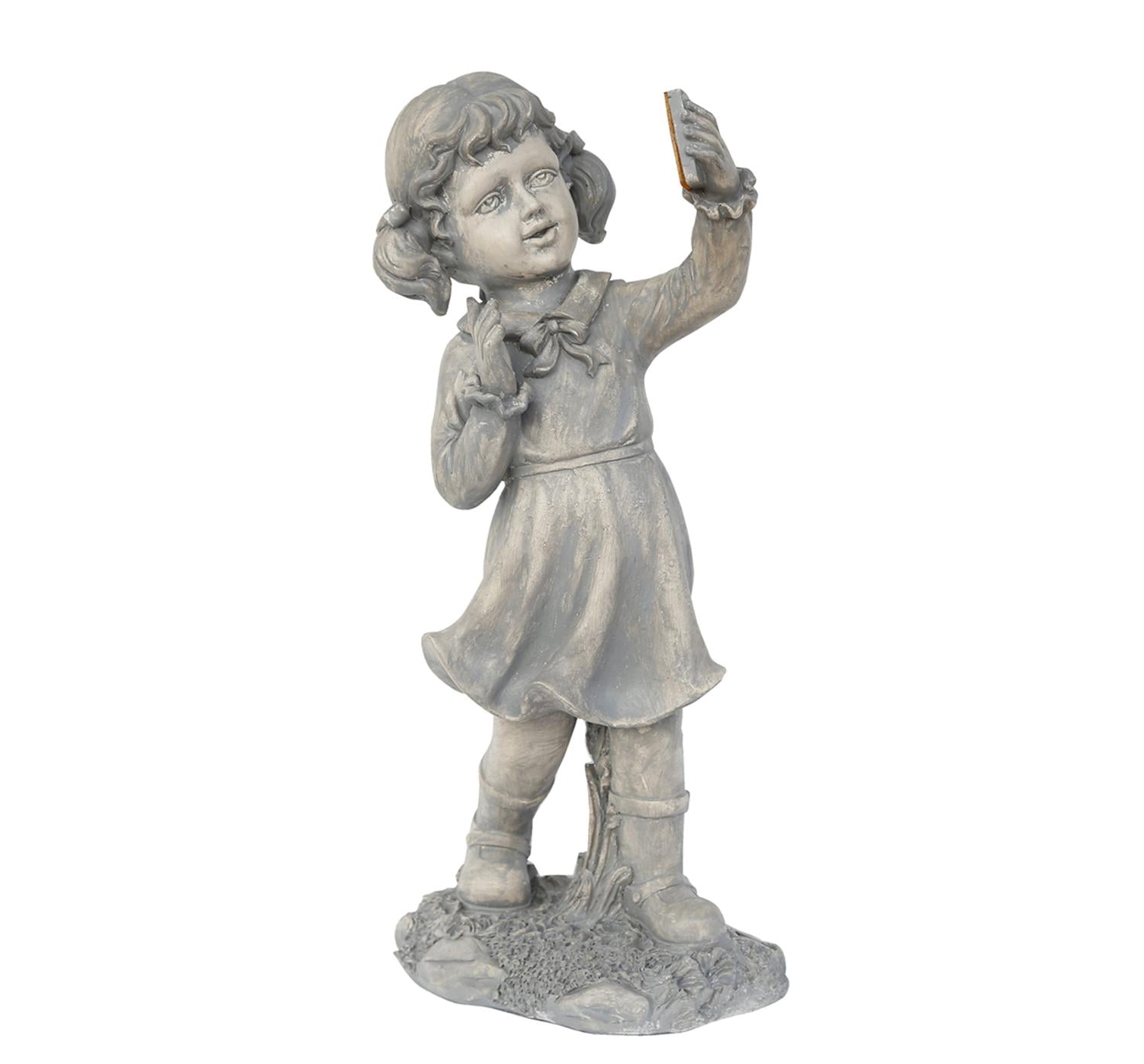 18" Distressed Gray Girl with Cell Phone Solar Powered LED Lighted Outdoor Patio... by Northlight
