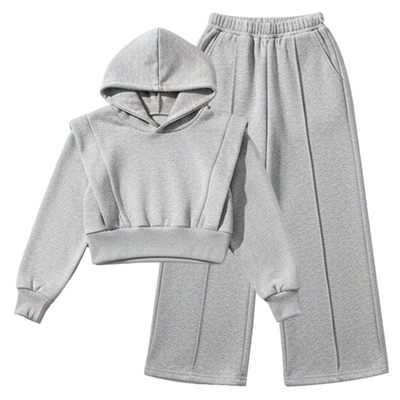 RUTAYY Children Girls Outfits Casual Solid Color Hooded Jacket and Straight Leg Pants Comfortable 2 Piece Loungewear Classic Trendy Clothing Sets