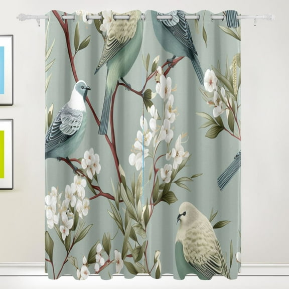 Birds Flowers Leaves Branches Black Out Curtains 84 Inch Length Curtains for Sliding Glass Doors Bedroom Living Room 2 Pack