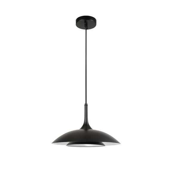 Novogratz x Globe Electric 14" LED Black Pendant Lighting with White Interior Shade, 91006823