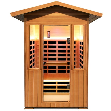 OUTEXER Outdoor Sauna 2100W Far Infrared Spa for Two, Red Cedar & Canadian Hemlock, 49x38x94 inch