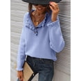thumbnail image 4 of Women Sweaters Fall Winter Clothes Long Sleeve Button Up Ruffle Crew Neck Casual Knitted Pullover Tops M, 4 of 8