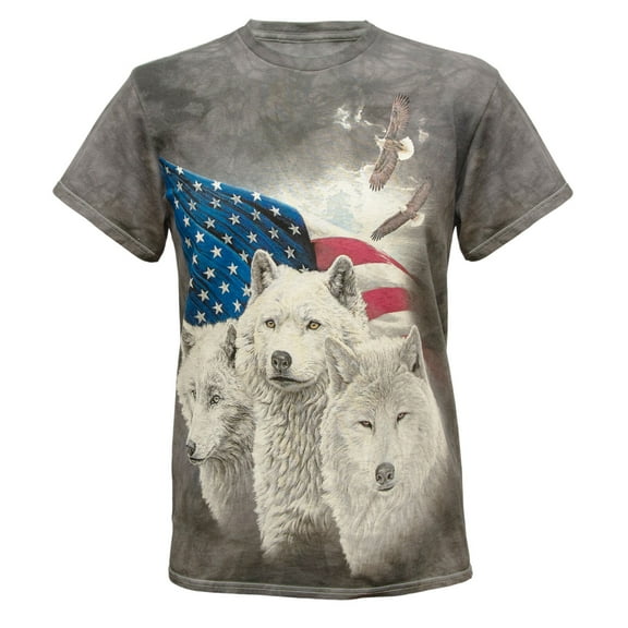 The Mountain Men's Americana Wolves Graphic T-Shirt in Grey Tie-Dye, 2XL