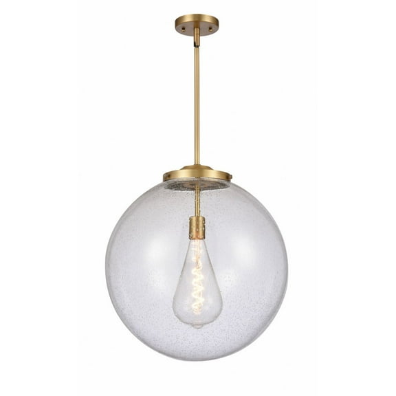 221-1S-BB-G204-18-Innovations Lighting-Beacon - 1 Light Pendant In Industrial Style-19 Inches Tall and 18 Inches Wide-Brushed Brass Finish-Seedy Glass