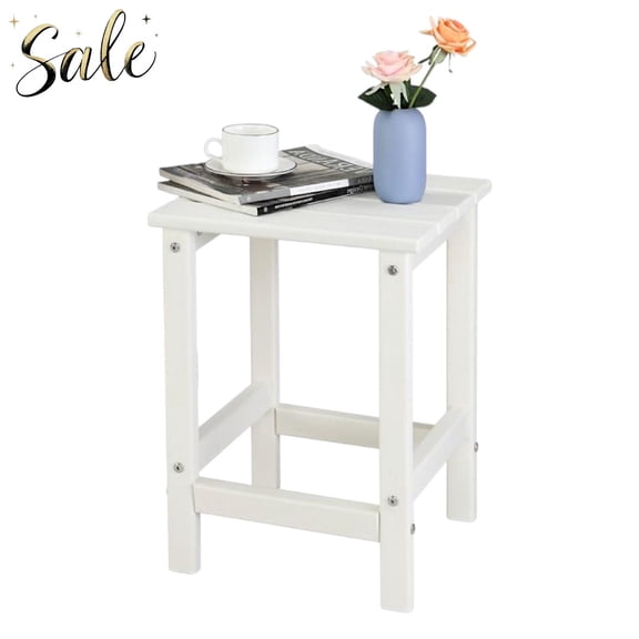 Tcbosik 14-Inch Square Side Table, White Minimalist HDPE End Table for Small Spaces, Easy to Move & Clean, Simple Home Decor Accent Table