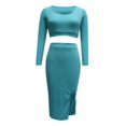 thumbnail image 5 of LEKODE Knit Sets Two Piece Women Long Skirt Set Sweatshirt Skirt Set Womens Skirt Going Out Sets Mini Skirts Vacation Dress Blue S, 5 of 7