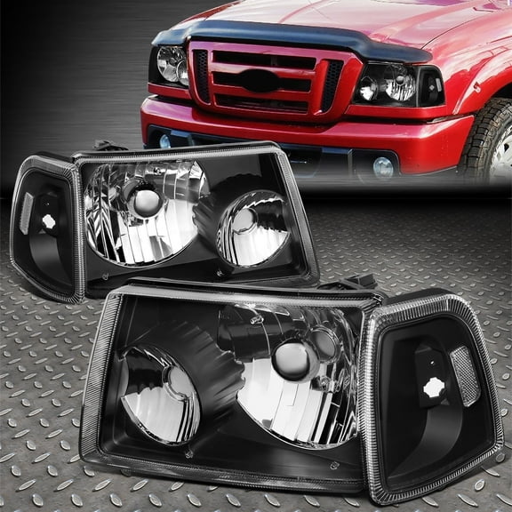 NUVISION for 01-11 Ford Ranger Black Housing Clear Corner Headlight Replacement Headlamp