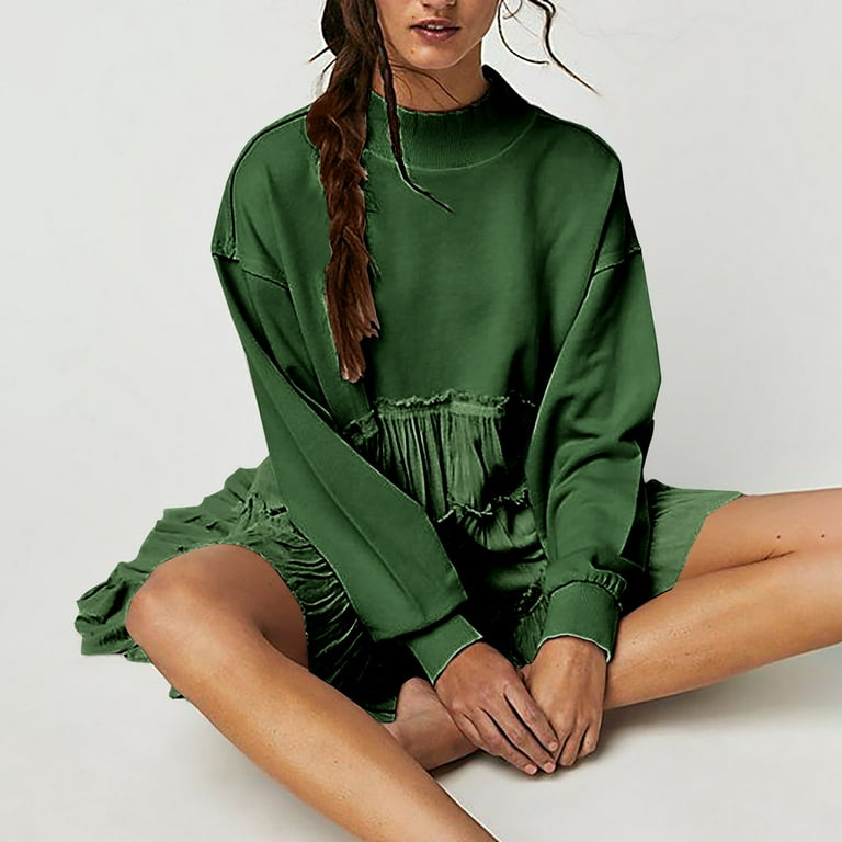 Brilliant Womens Dresses Plus Size Womens Oversized Sweatshirt Dress Long Sleeve CrewNeck Pullover Tops Sweatshirts Mini Dress Summer Green S 2XL Walmart