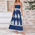 thumbnail image 5 of bbyeadc Blue Long Dresses for Women Textured Chest Boho Smocked Maxi Dress Comfy Spaghetti Strap Adjustable Spring Vacation Dress Trendy Pleated Floral Dresses Women Smocked Midi Dress, Navy S, 5 of 6