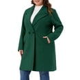 thumbnail image 2 of DARING DIVA Women's Plus Size Notched Lapel Coat with Belted Design 1X Dark Green, 2 of 5