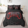 thumbnail image 2 of Manfei Cartoon Game Console Bedding Comforter Set 7pcs for Teens, Red Gamer Gamepad Queen Bedding Sets, Futuristic Honeycomb Reversible Queen Sheet Sets, Microfiber Bedroom Decor, 2 of 7