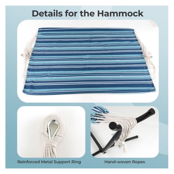Double Hammock with Stand, Portable 2 Person Brazilian Hammock Set for Outdoor Camping, Indoor Use with Carrying Cases