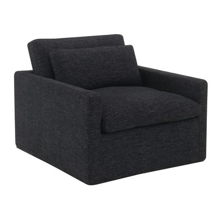 Acme Furniture ACME Naveen Fabric Upholstered Swivel Chair with Pillow in Dark Gray