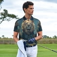 thumbnail image 3 of Picia Starry Sky Meditating Lion Print Men's Polo Shirt, Two-Button Closure Pique Polo Shirt, Summer Fashion Golf Shirt-3X-Large, 3 of 6