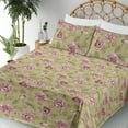 thumbnail image 3 of Ambesonne Nature Fitted & Flat Sheet with Shams 4 Pcs Set, Pink Flowers Monochrome Leaf, Full, Pale Maroon and Camel, 3 of 5