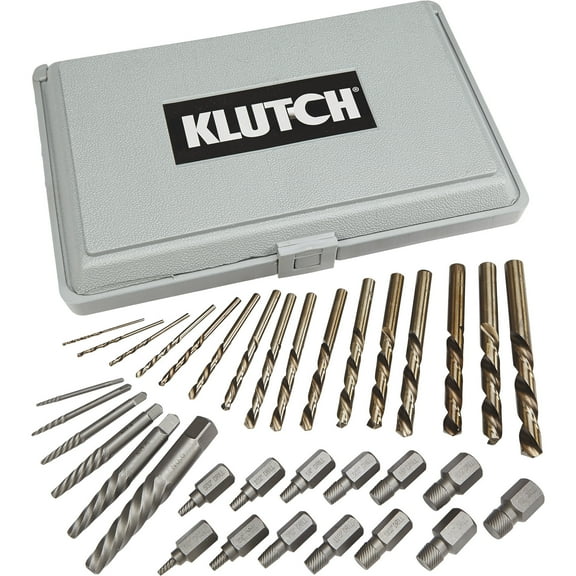 Klutch Screw Extractor & Drill Bit Set, 35 Pcs., Spiral & Multi-Spline, 1/8in.–1/2in., Metric Compatible