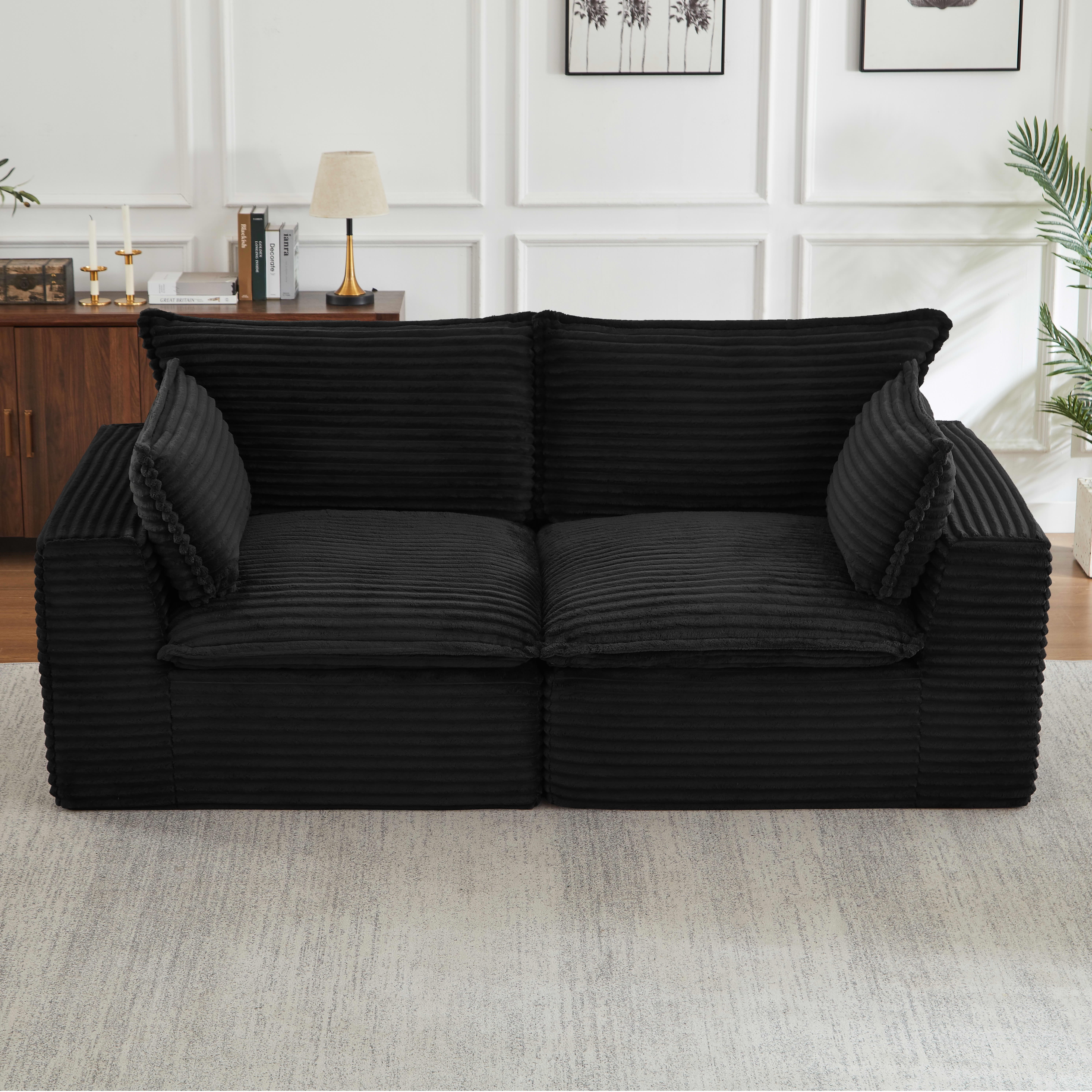 MAYEERTY Corduroy Boneless Loveseat, Soft Tufted Cloud Sectional Couches for Living Room, Black