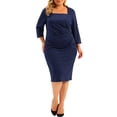 thumbnail image 1 of Vestido de talgrande pamujer, cuello cuadrado, medmanga, plisado, vestidos de tubo delanteros Azul real 4XL, 1 of 6