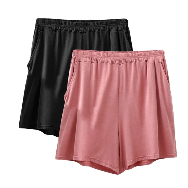 Plebaso 2 Pack Womens Plus Size Pajama Shorts Comfy Lounge Shorts Loose Solid Color Shorts with Pockets