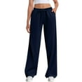 thumbnail image 3 of ClodeEU Women's Straight Leg Pants，Baggy Mid Waist Drawstring Trousers，Casual Solid Pants with Pockets Navy,Womens Plus L, 3 of 3