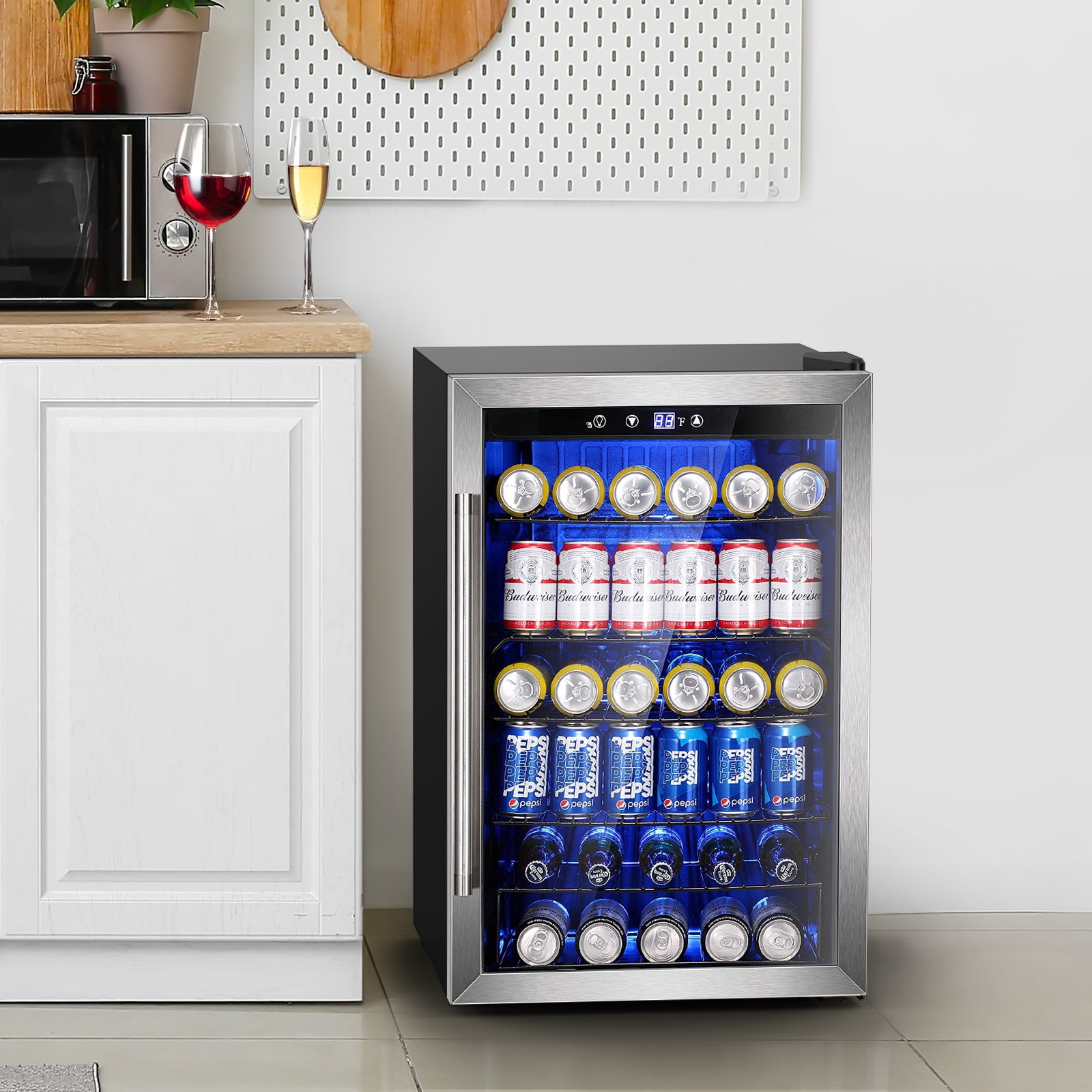KNDKO 180 Can Beverage Refrigerator Cooler- 4.5Cu.Ft Glass Door Mini Fridge for Home, Office, Bar