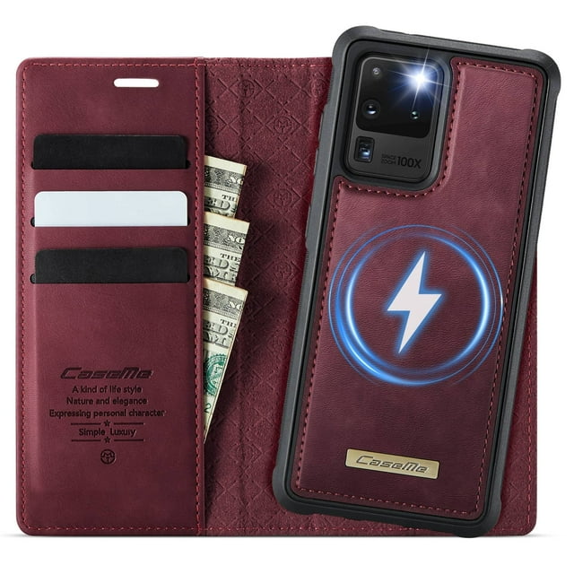 Funda Billetera Desmontable Magnética 2 en 1 Magsafe para Samsung Galaxy S20 Ultra con Tarjetero para Mujer y Hombre,Cuero PU Retro 【Bloqueo RFID】 Funda con soporte a prueba de golpes