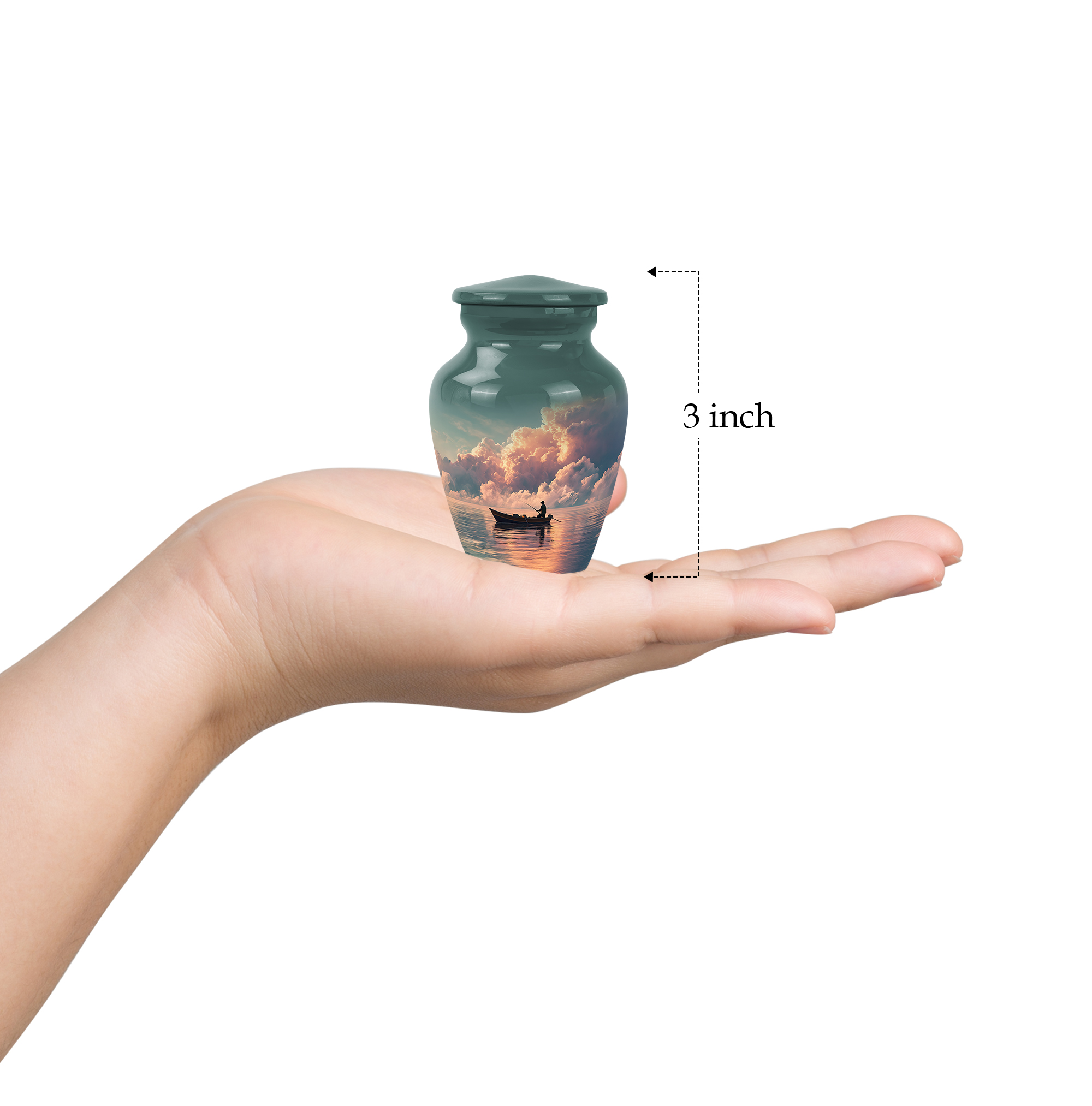 Fishing Man And Women's Urns For Human Ashes Adult - 1 Large Urn For Ashes For Women & Men - Blue Cremation Urn For Mothers Ash - Cloud Memorial Urns For Burial 10 Inch, 4 Keepsake Set