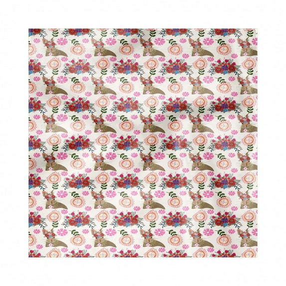 Floral Decorative Satin Napkins Set of 4, Composition of Spring Flower Bouquets Round Doodle Ornament and Bunny with Headdress, Square Fabric Party & Dinner Napkin, 18", Multicolor, by Ambesonne