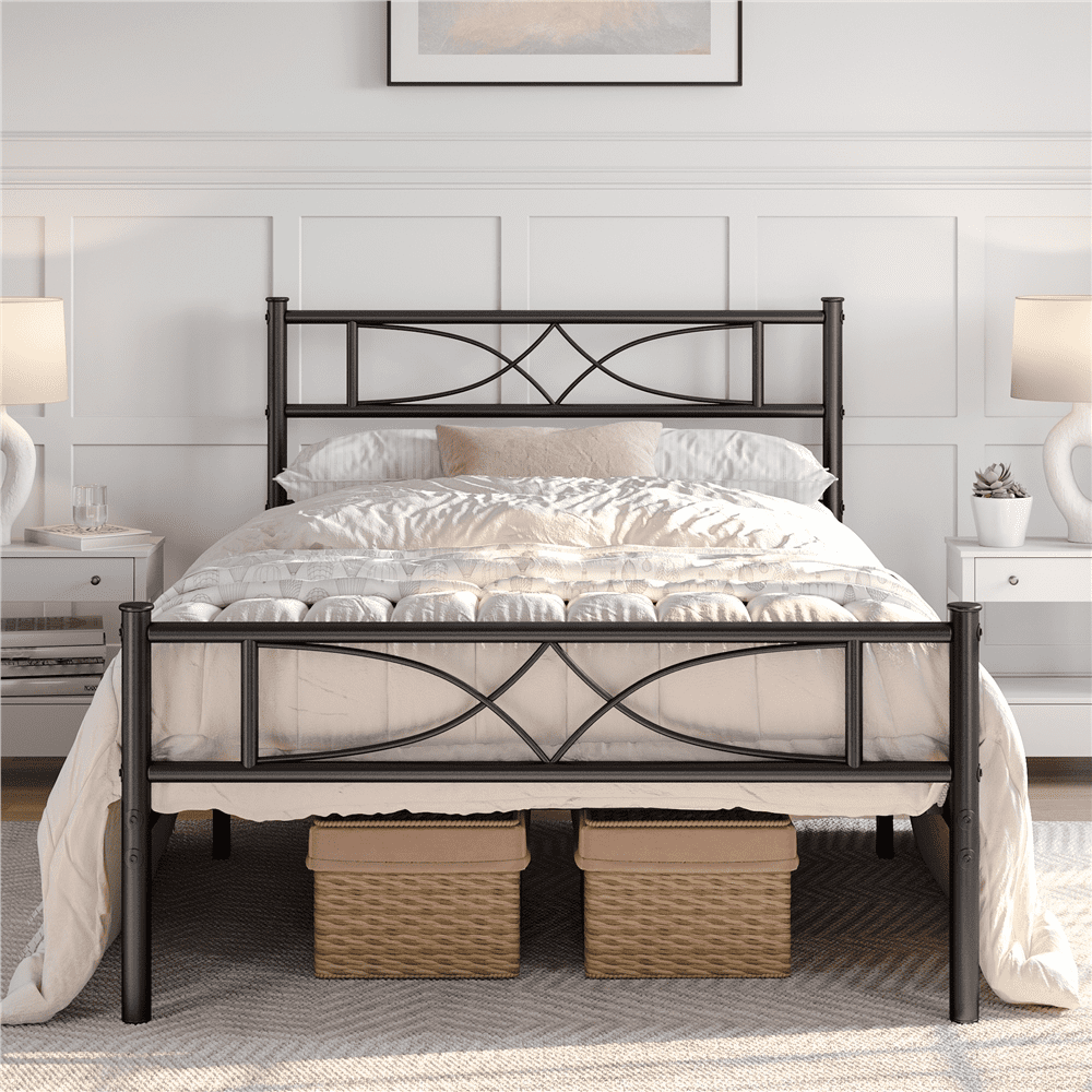 Yaheetech Simple Curved Design Metal Bed with Headboard and Footboard