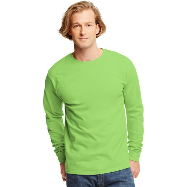 Hanes TAGLESS Men`s Long-Sleeve T-Shirt - Best-Seller, M, Lime