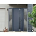 thumbnail image 3 of Front Exterior Prehung Steel Door / Cynex 6777 Grey / 2 Side Exterior Windows / Stainless Inserts Single Modern Painted-W12+32+12" x H80"-Left-hand Inswing, 3 of 7