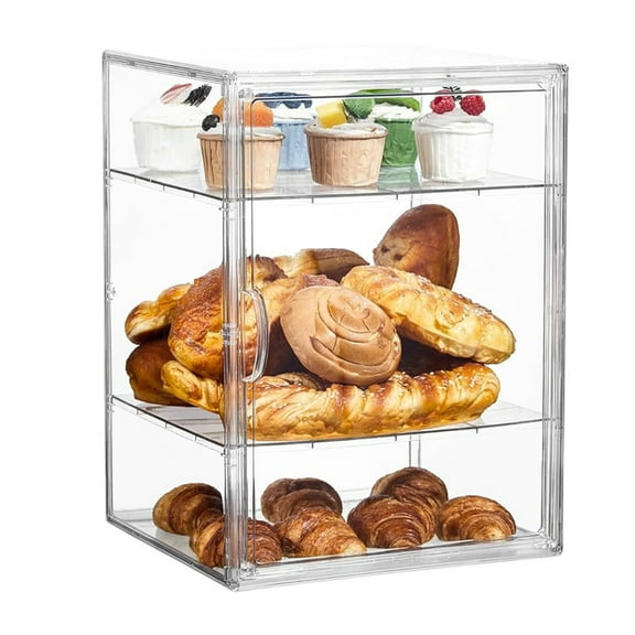 Pastrys Display Case Bread Box for Kitchen Countertop 4 Layer Adjustable Clear Bread Storage with Magnetic Door Bakery Pastry Display