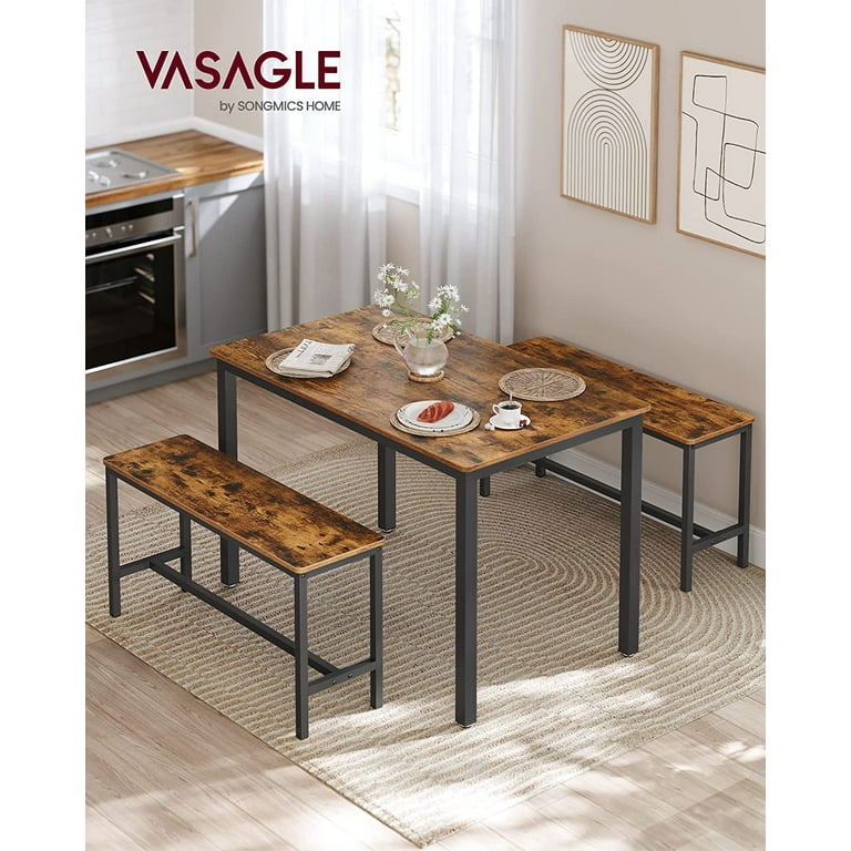 VASAGLE Dining Table Set Bar Table with 2 Dining Benches Kitchen Table  Counter with Chairs Industrial for Kitchen Breakfast Table Living Room  Party