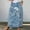 009 White, variant on Women's Boho Retro Ptinted Denim Skirts Elastic High Waist A-line Maxi Skirt Block Color Pleated Skirt with Pockets