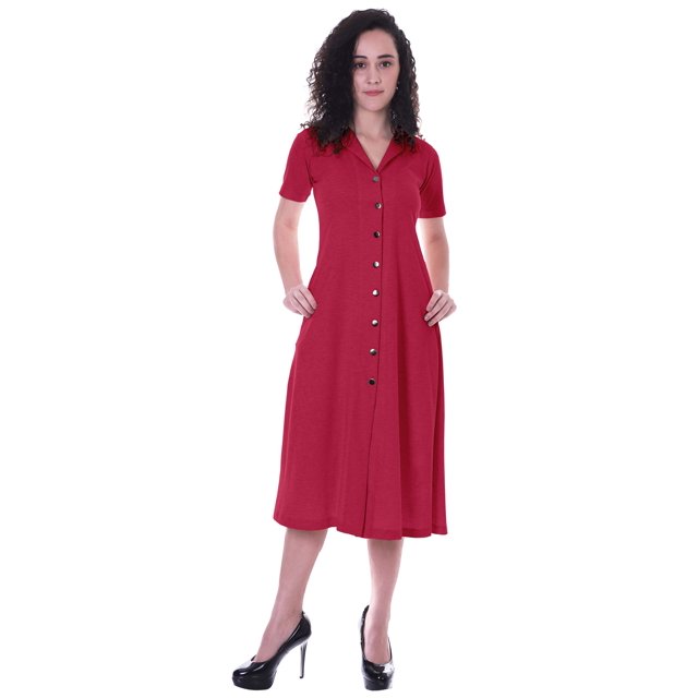Moomaya Femmes Solide Longue Robe de Chemise W / Boutons Casual Ample Coupe Tshrit Robes
