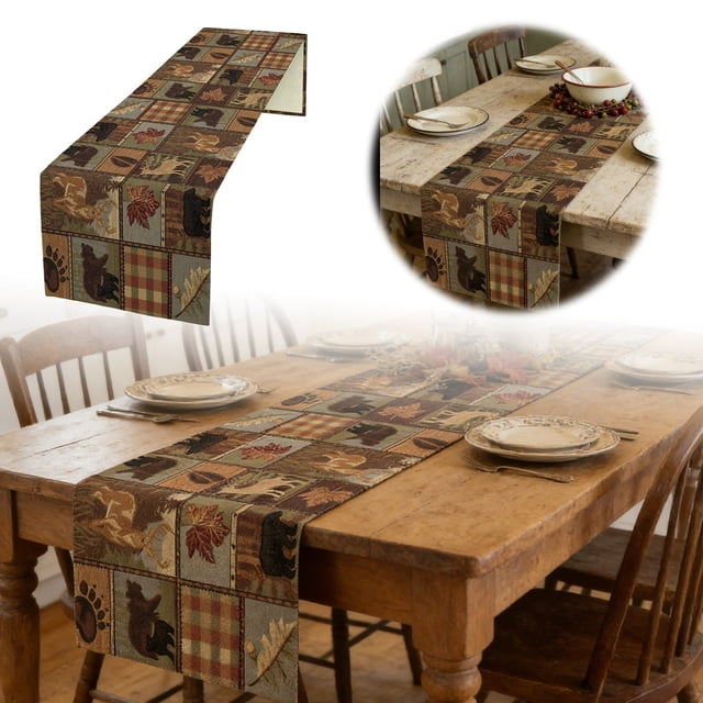 zhangmingg Deer Bear Runner Cottage Country Cabin Farmhouse Style Kitchen Dining Table Cloth