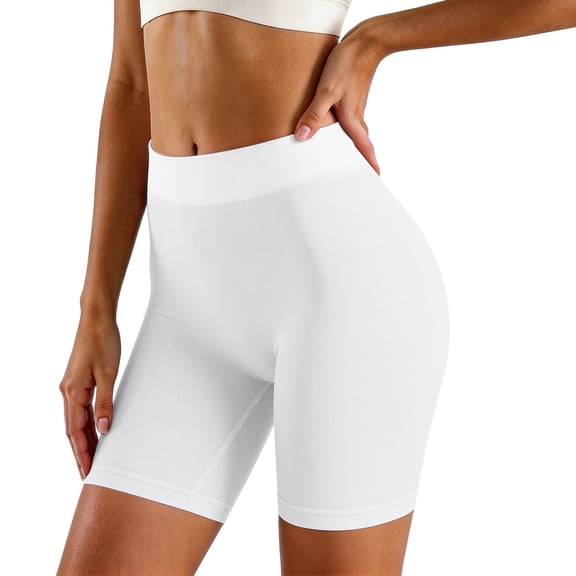 WEIWEN Women's Shorts for Under Dresses Seamless Stretch Yoga Anti Chafing Bike Boy Shorts Underwear for Women Tummy Control Lifting Boyshorts Panties White, M