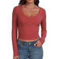 thumbnail image 1 of GHSDFBB Women's Long Sleeve V Neck Crop Top Ribbed Knit Slim Fitted Basic T-Shirts, 1 of 7