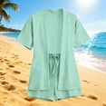 thumbnail image 5 of Bloomae 2 Piece Outfits for Women Summer Short Sleeve Open Front Cardigan Outwear Shirt Tops Drawstring Elastic Waist Shorts Loose Fit Casual Solid Matching Lounge Beach Vacation Set Mint Green XL, 5 of 6