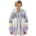 thumbnail image 5 of MKOSPLRT Sherpa Fleece Jacket for Girl Boy 5-14Y Hooded Zip Up Fuzzy Jackets Warm Oversized Winter Coats Outerwear with Pocket, 5 of 8
