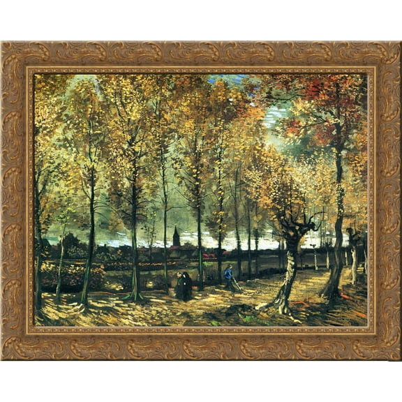 Lane with poplars near Nuenen 24x20 Gold Ornate Wood Framed Canvas Art by Vincent van Gogh