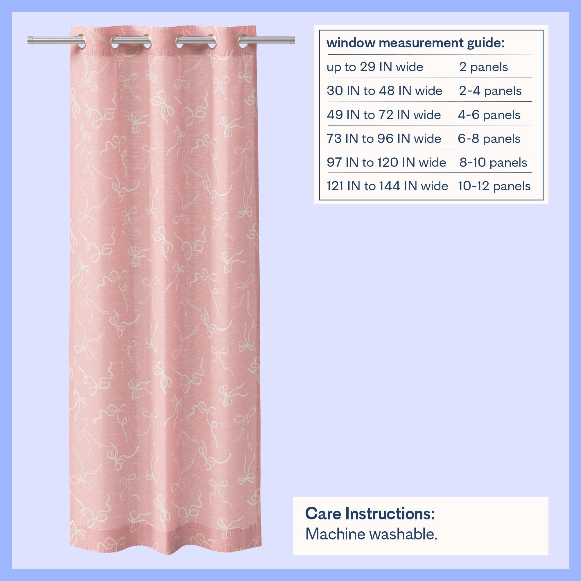 Mainstays Kids Soft Pink Ribbon Light Filtering Grommet Single Curtain Panel, 38" W x 63" L
