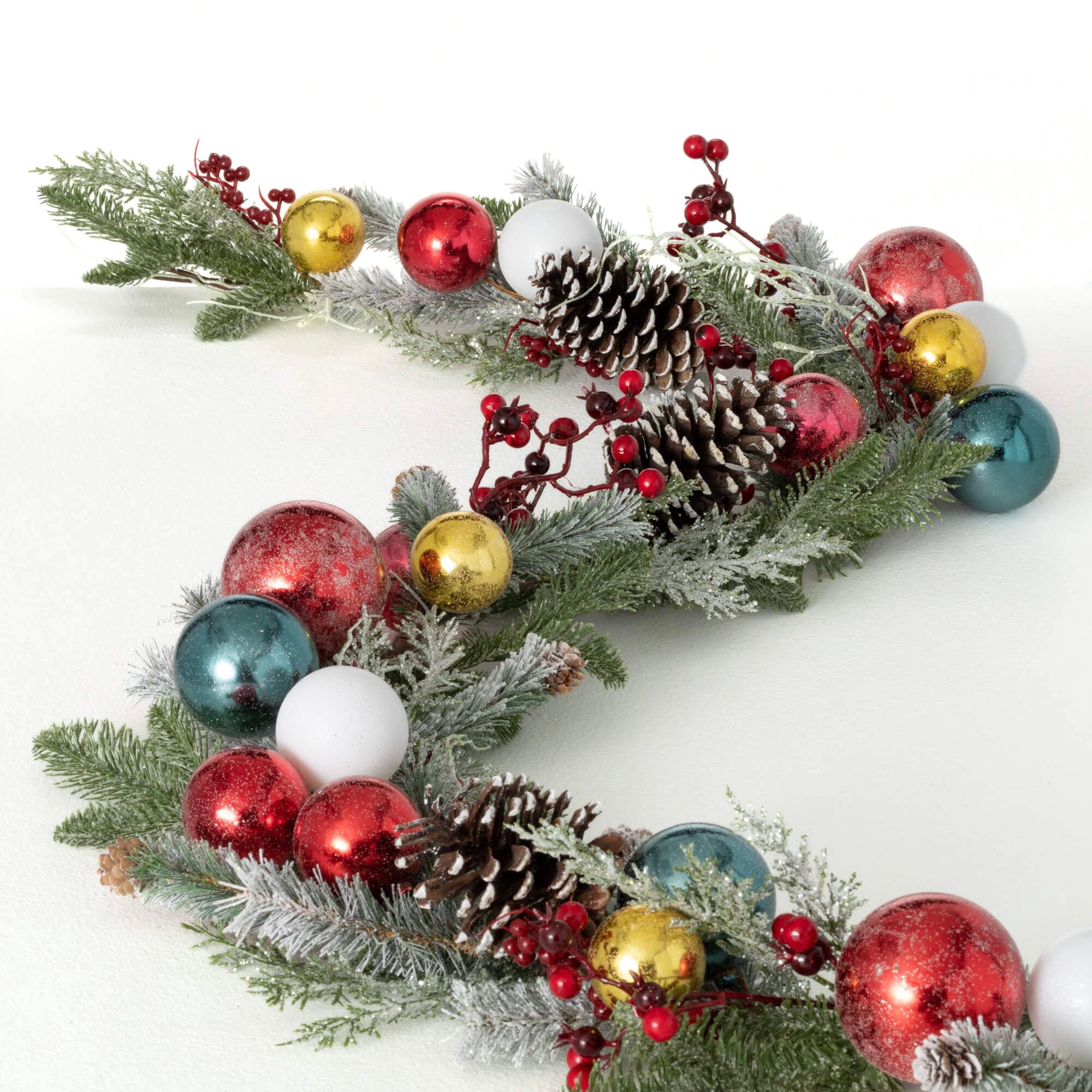 72"L Sullivans Artificial Shiny Ball Frosted Christmas Garland, Multicolor