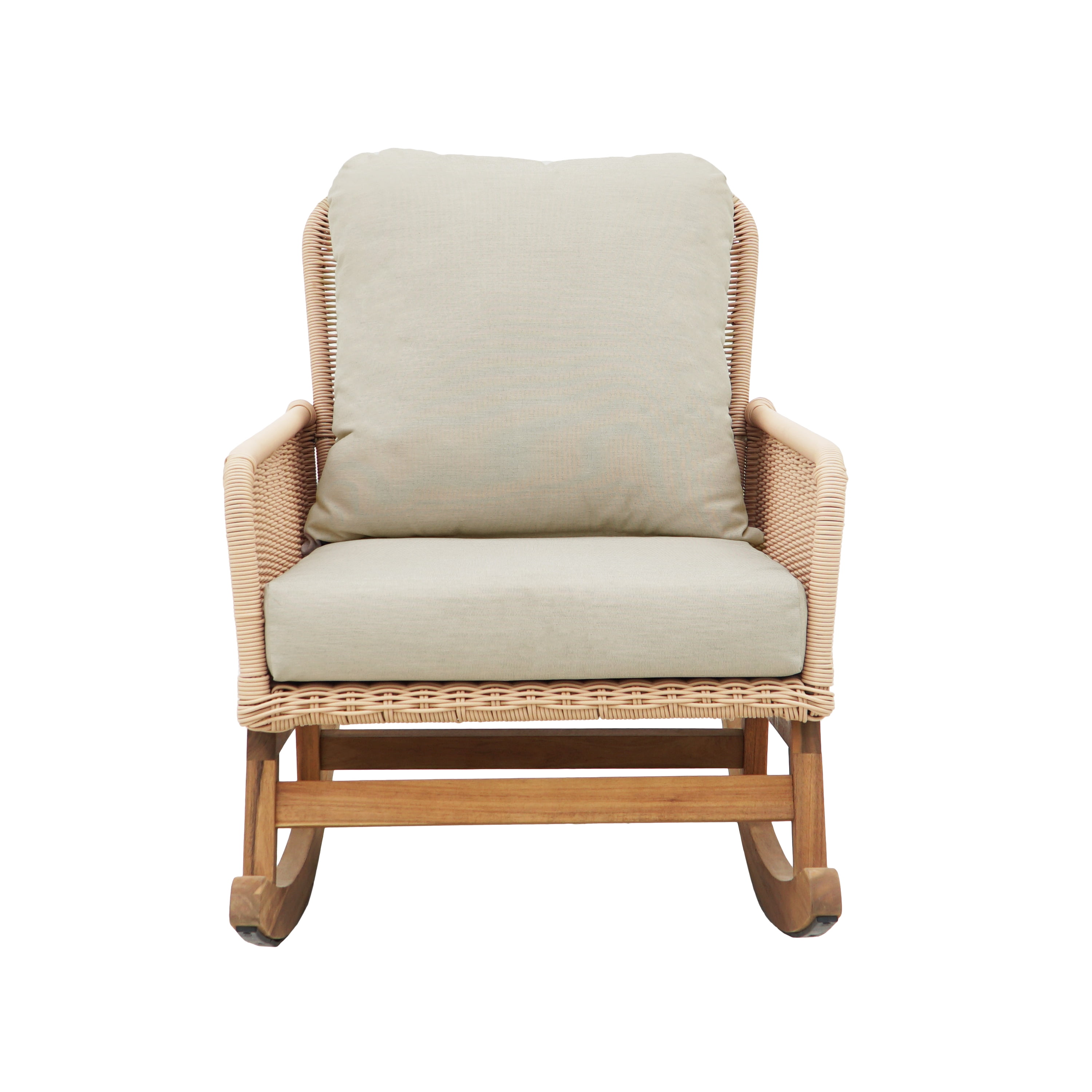 Euroco Modern Wicker Rocking Chair with Cushions, PE Rattan Patio Rocker with Wooden Frame for Indoor & Outdoor Use