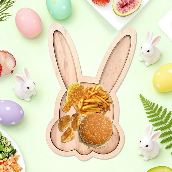 Tyidzon Easter Bunny Tray Fruit Dessert Plates Baby Food Tray Adorable Wooden Decor