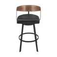 thumbnail image 3 of Lacey 30" Swivel Bar Stool in Black Iron with Walnut Finish and Vintage Black Faux Leather, 3 of 8